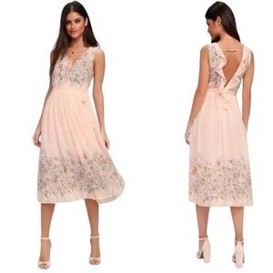 NEW ASTR The Label Floral Print Wrap Midi Dress in Bristol Blush Pink